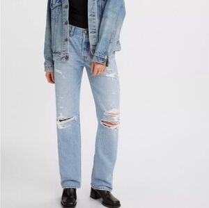 Levi's Premium 501 90s Jeans Straight Leg Distressed Light Blue Size 30 X 30